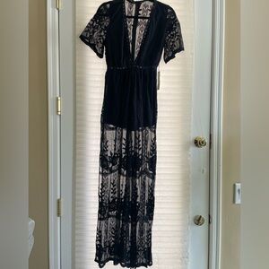 Haute Monde Black Sheer Lace Maxi Romper